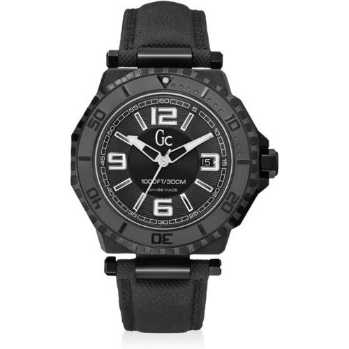 Guess GC-3 Collection Black Dial White Accent Men`s Round Watch X79011G2S - Dial: Black, Band: Black