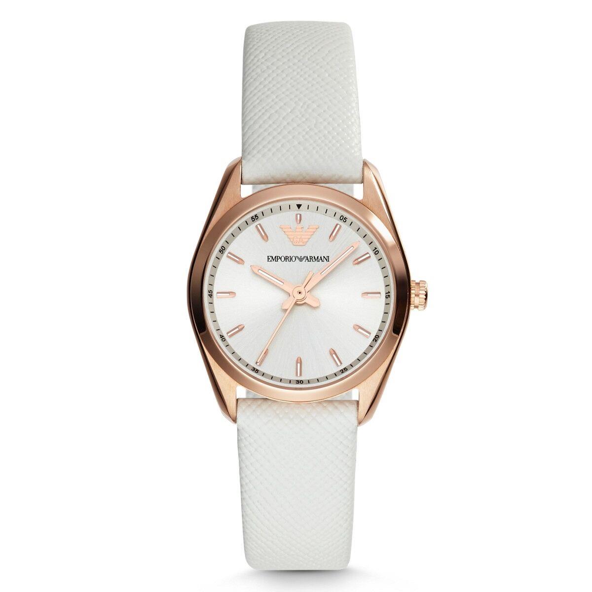 Emporio Armani Ladies AR6033 White Leather Rose Gold Designer Watch