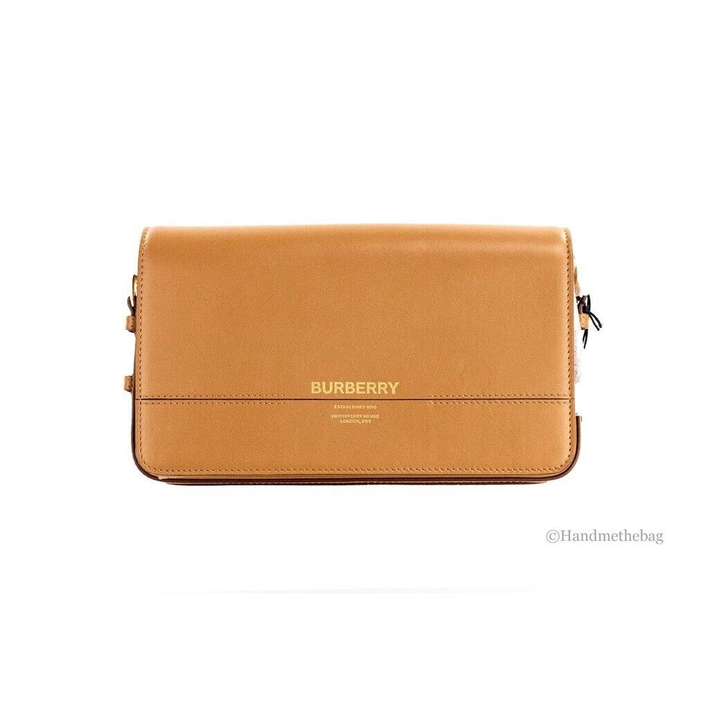 Burberry Grace Small Nutmeg Smooth Leather Flap Crossbody Clutch Handbag Purse