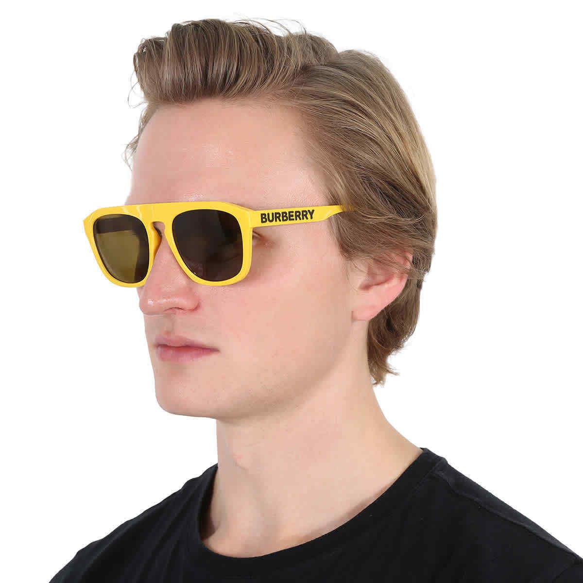 Burberry Wren Brown Browline Men`s Sunglasses BE4396U 407073 57 BE4396U 407073 - Frame: Yellow, Lens: Brown