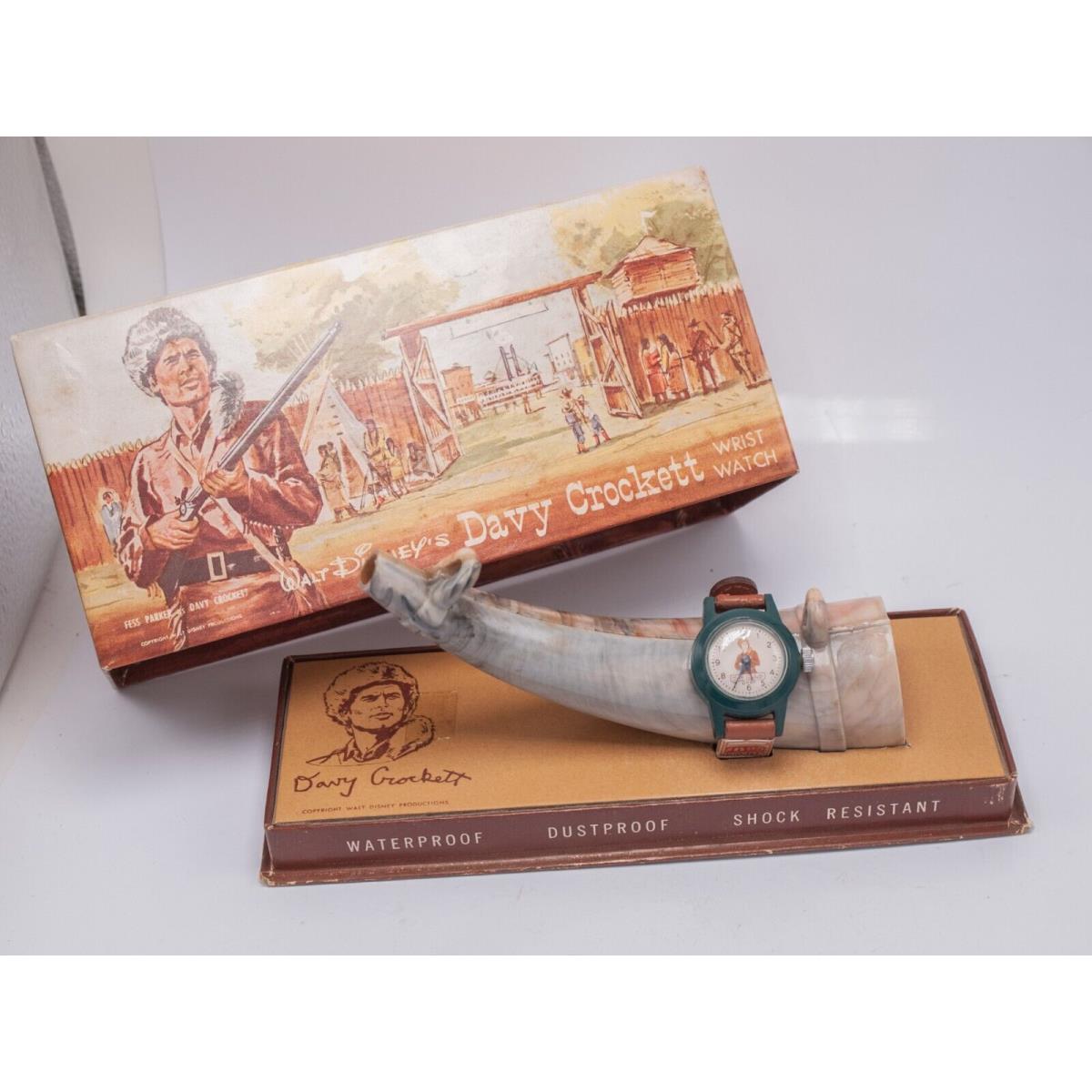 Timex Nos 1950s - Davy Crockett Disney 26mm Wrist Watch w/ Box Horn Papers