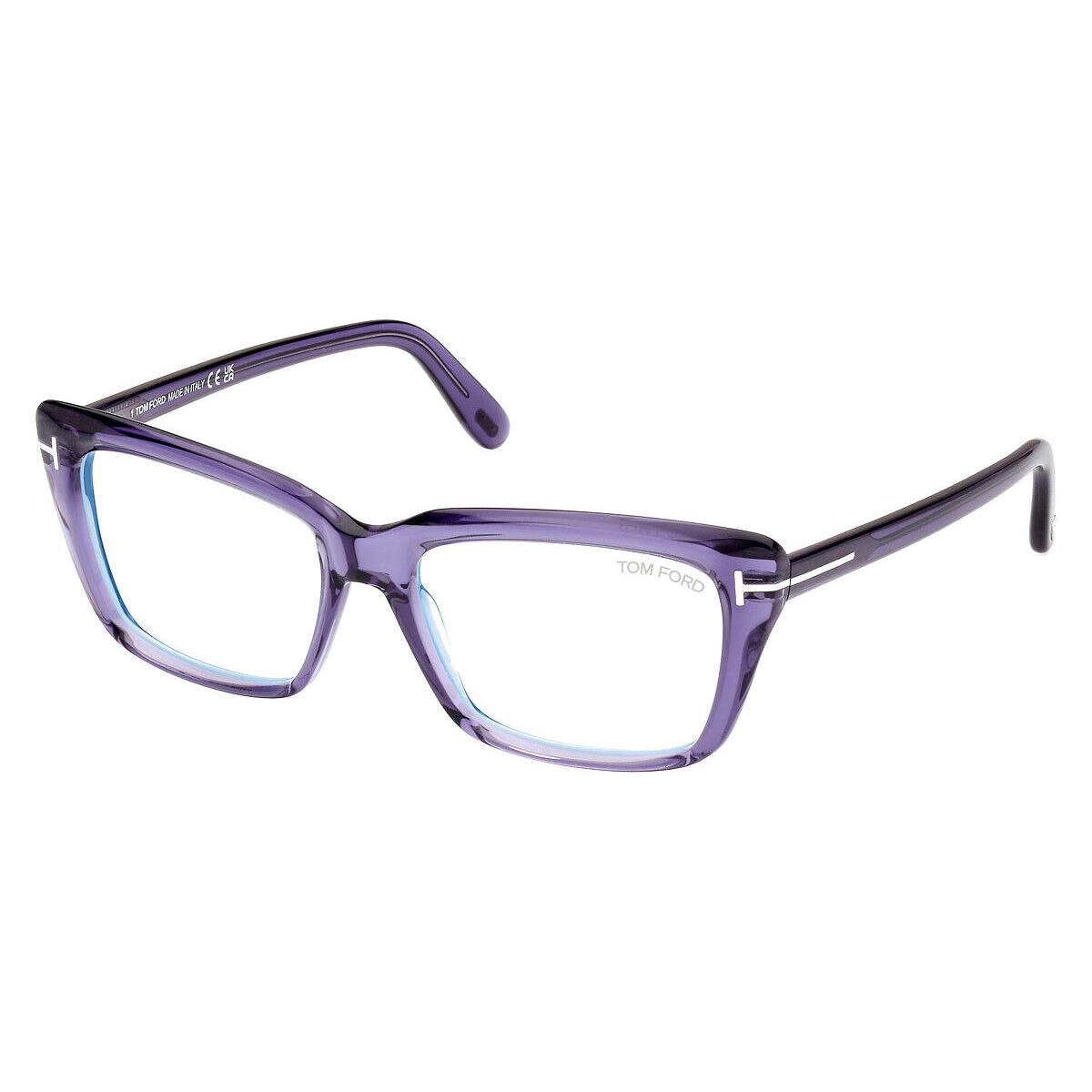 Tom Ford FT5894-B Eyeglasses Transparent Purple/palladium/t Logo / Blue Block