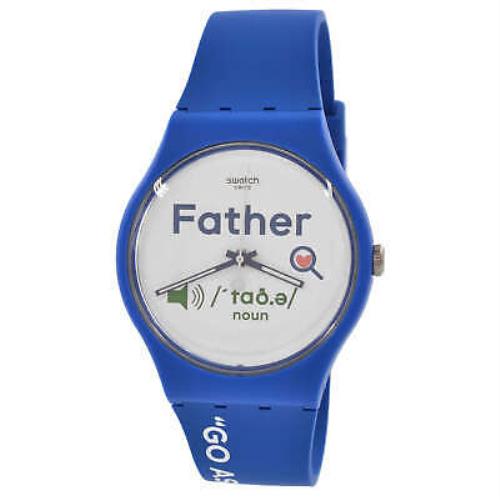 Swatch Men`s Watch All About Dad White Dial Blue Silicone Strap Quartz SO29Z704