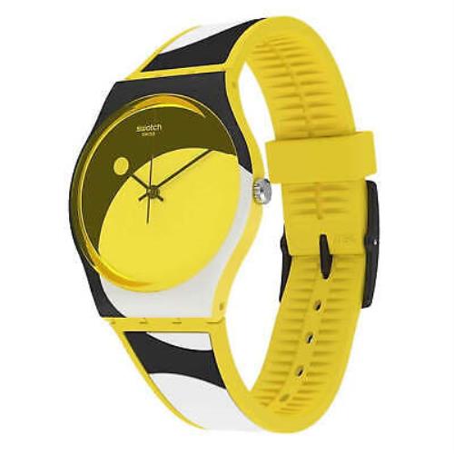 Swatch Unisex Watch D-form Quartz Black and Yellow Dial Silicone Strap GJ139