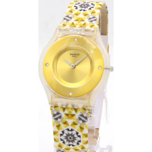 Swiss Swatch Skin Seminato Gold Tone Leather Women Watch 34mm SFW107