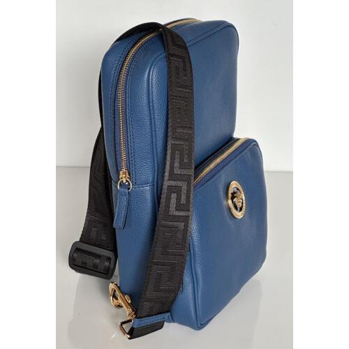 Versace Medusa Grainy Calf Leather Sling Backpack Bag Blue 1008862 IT