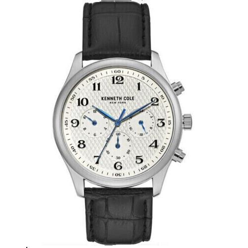 Kenneth Cole KC51049005 Black Leather Strap Silver Dial Chronograph Men`s Watch