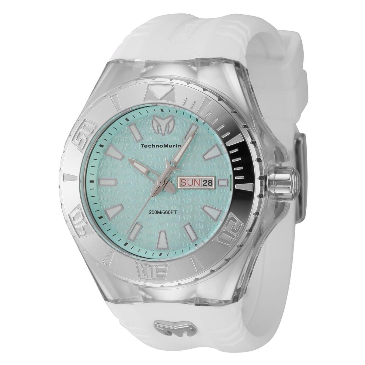 Technomarine Men`s TM-122010 Cruise Monogram Silver with White Strap Arrival - Turquoise Dial, White Band, Steel Bezel
