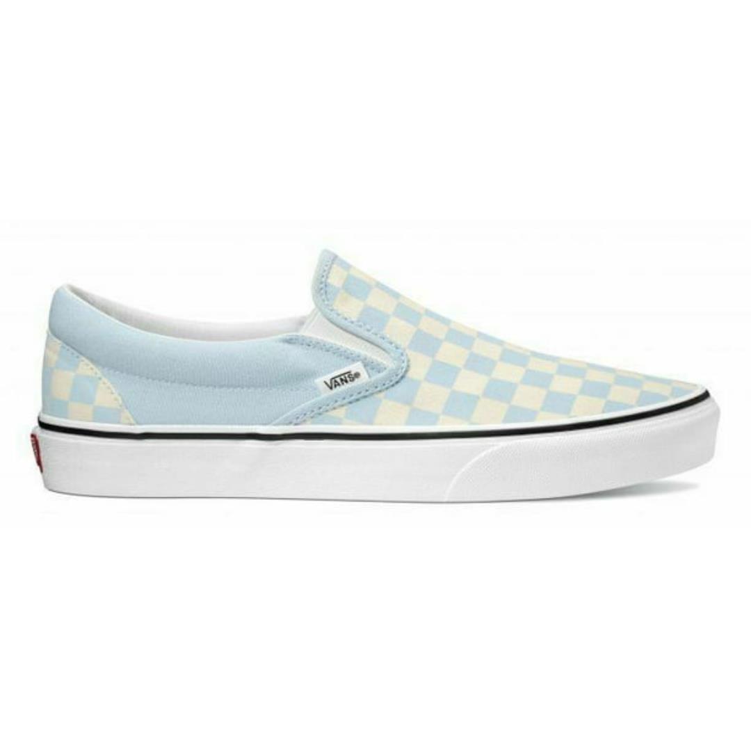Size 9.0 Vans Slip-on Blue / White Checkered Shoes