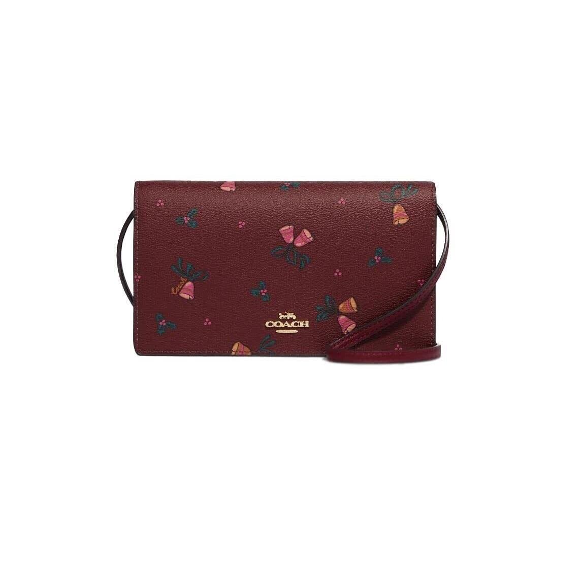 Coach Women`s Anna Foldover Clutch Crossbody Bag Printed Canvas - Holiday Bells