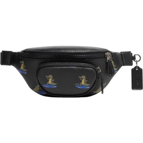 Coach Sprint Belt Bag 24 with Surfing Crocodile Print Gunmetal/black Leather