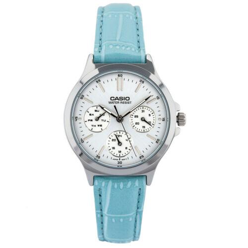 Casio Women`s Enticer Round Analog Blue Band White Dial Watch LTP-V300L-2AUDF - Dial: Silver, Band: Blue