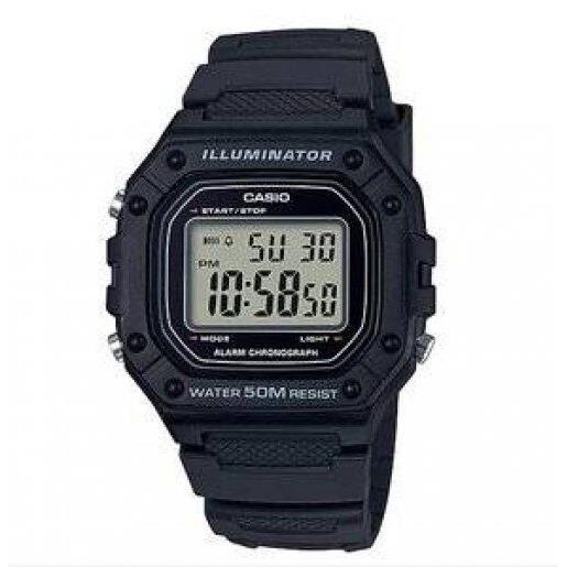 Casio W-218H-1AV 50 Meter WR Chronograph Watch Alarm Black Resin Illuminator