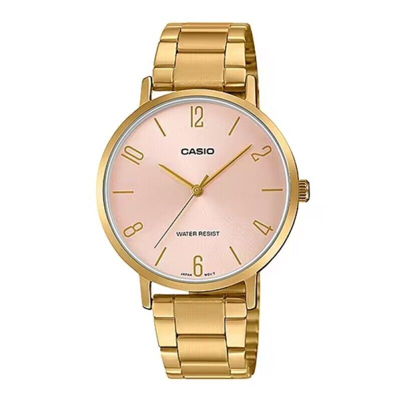 Casio Women`s Minimalistic Gold Tone Stainless Steel Pink Watch LTP-VT01G-4BUDF