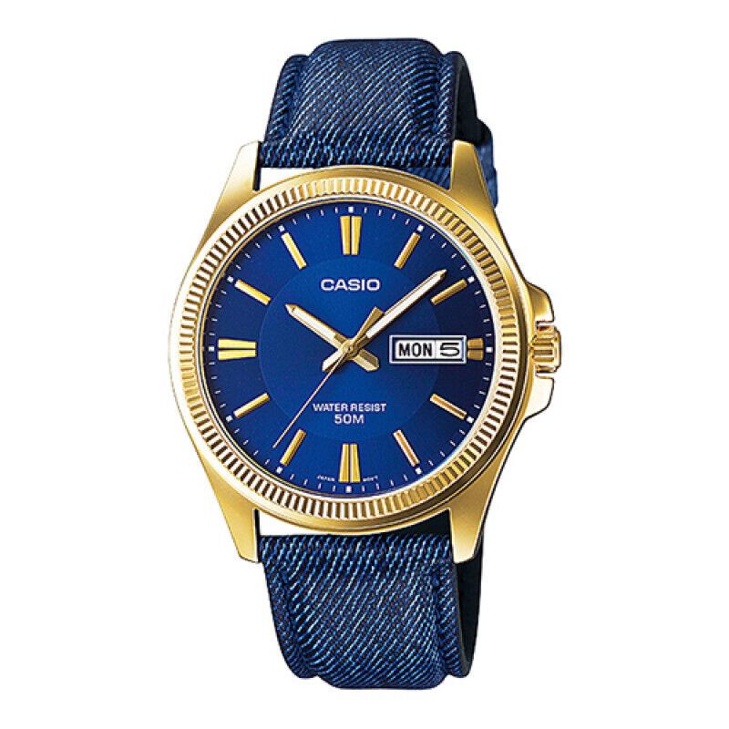 Casio MTP-E111GBL-2AVDF Blue Dial Leather Band Analog Enticer Men`s Watch - Dial: Blue, Band: Blue