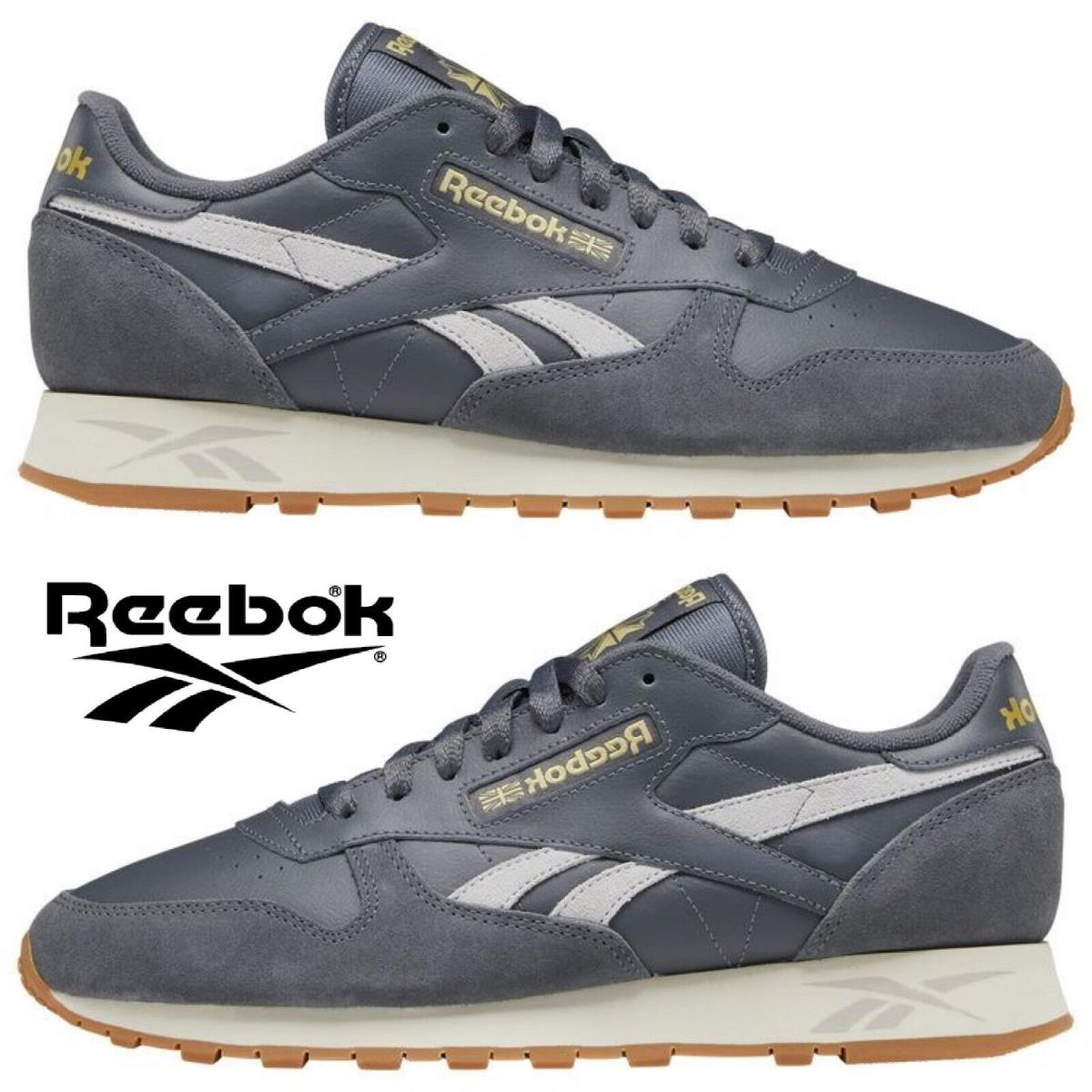 Reebok Classic Leather Running Shoes Men`s Sneakers Running Training Sport - Gray , Gray/Gold/Chalk Manufacturer