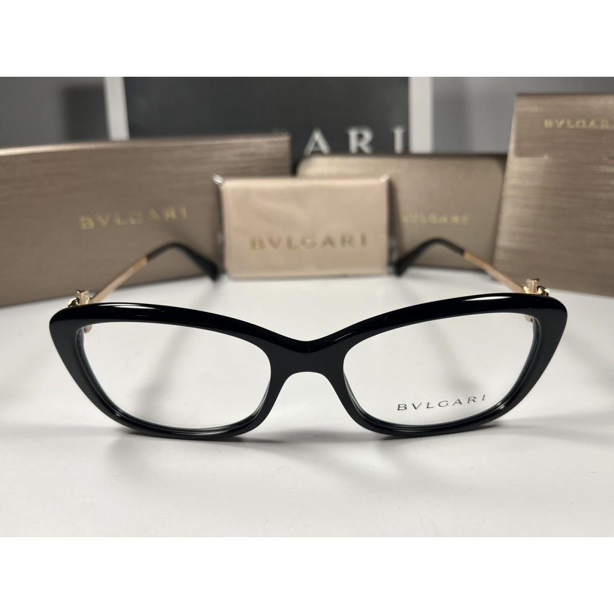 Bvlgari 4145-B Eyeglasses 501 Gloss Black Gold Frames 53/17/140 Crystal Flower