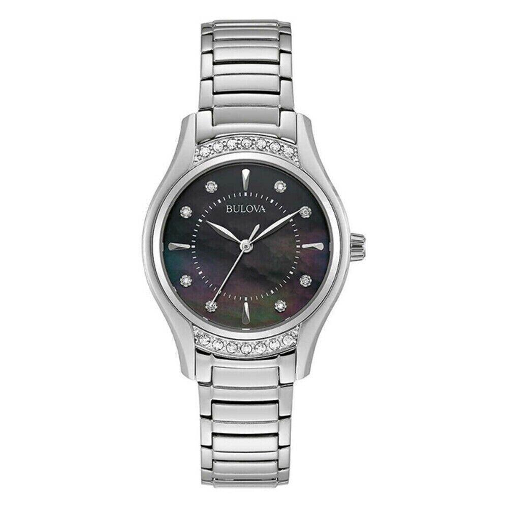 Bulova 96R242 Black Mother-of-pearl Dial Diamond Silver Tone Women`s Watch - Dial: Mother-of-pearl, Band: Silver, Bezel: Silver