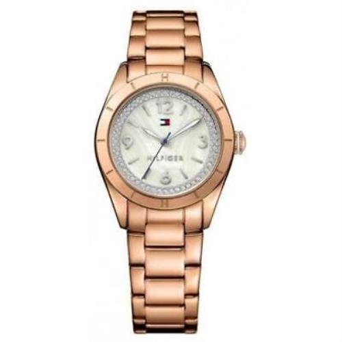 Tommy Hilfiger Women`s 1781553 Rose Gold Tone Round Analog Quartz Wrist Watch - Face: White, Dial: Rose Gold