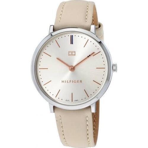 Tommy Hilfiger Women`s Silver Dial Cream Leather Sophisticated Watch 1781691