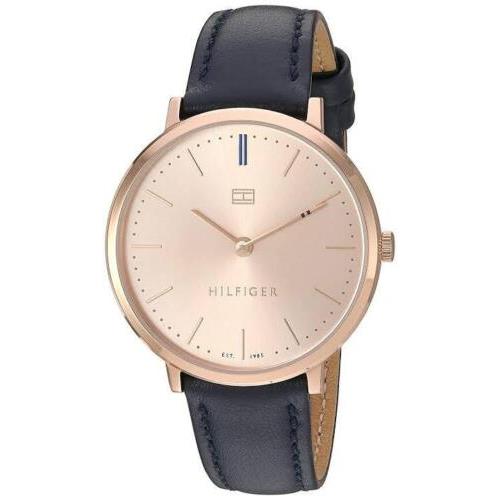 Tommy Hilfiger Women`s Sophisticated Blue Leather Calfskin Strap Watch 1781693