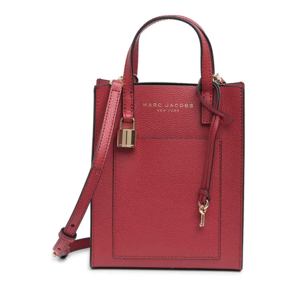 Marc Jacobs Micro Leather Tote Small Crossbody Purse Lock Key Charm Red