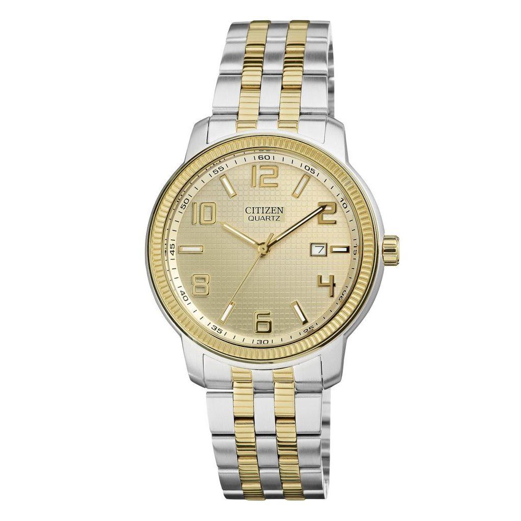 Citizen Quartz Two-tone Mens Analogvdate Watch Champagne Dial 50M BI0994-55P