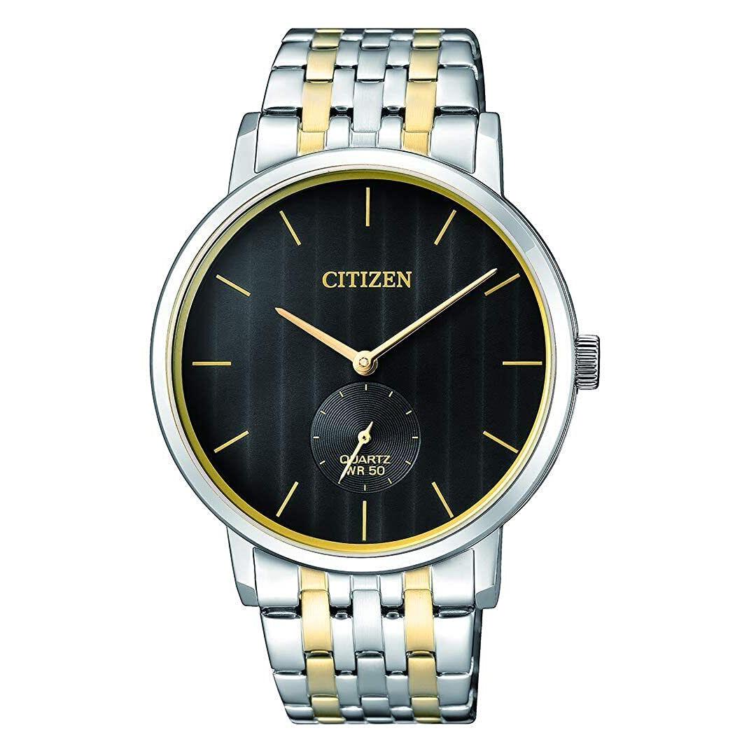 Citizen Quartz Men`s Black Dial Two Tone Stainless Steel Watch INT-BE9174-55E