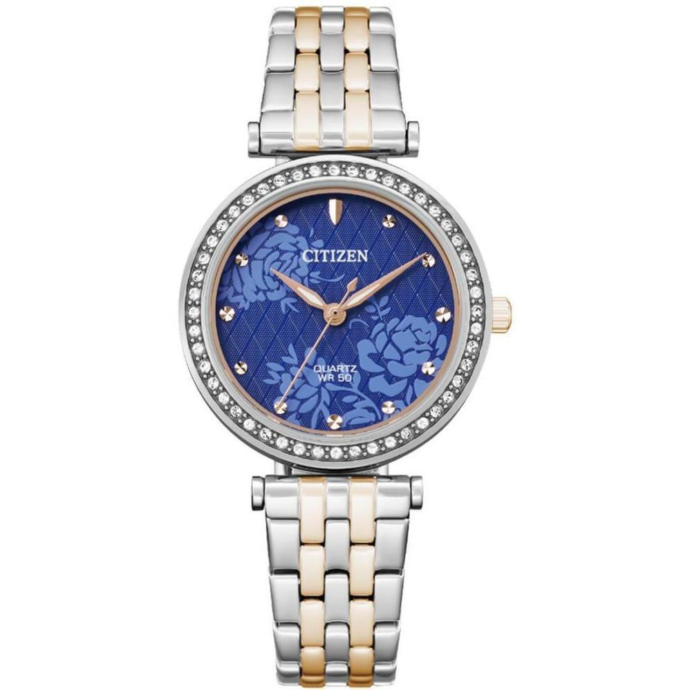 Citizen Quartz Analog Display Blue Dial Two Tone Women`s Watch INT-ER0218-53L