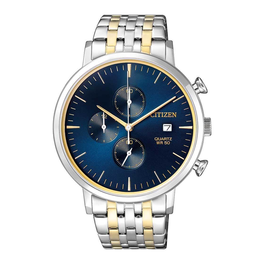 Citizen Men`s Stainless-steel Quartz Two Tone Fashion Watch INT-AN3614-54L - Dial: Blue, Band: Gold, Silver