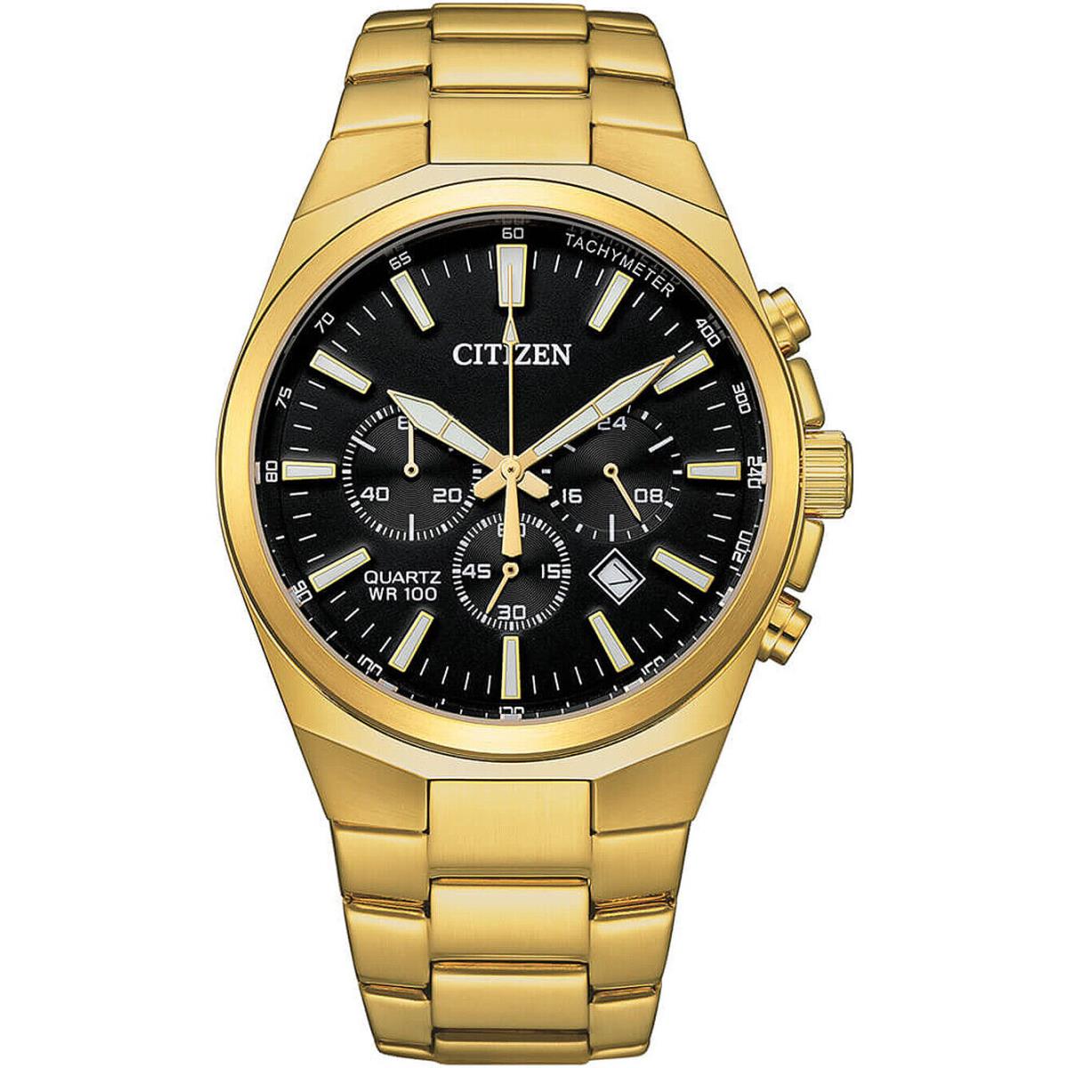 Citizen Men`s Stainless-steel Golden Quartz Black Dial Watch INT-AN8173-51E