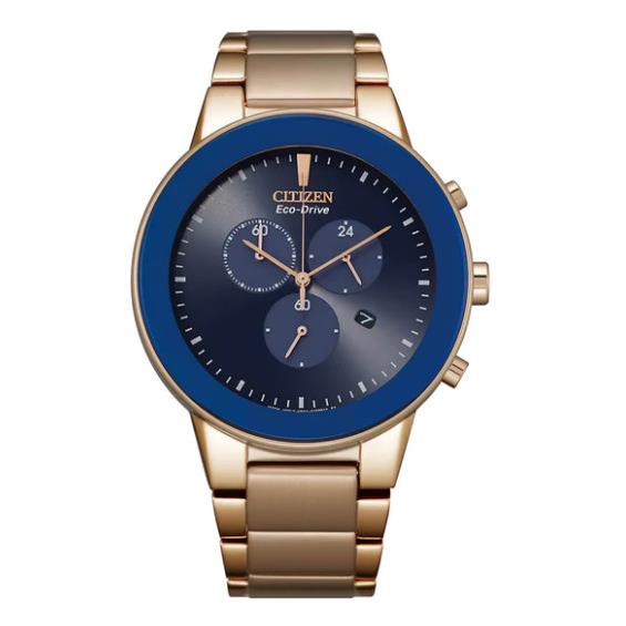 Citizen Men`s Stainless-steel Quartz Blue Dial Rose Gold Watch INT-AT2243-87L