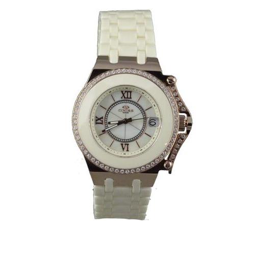 Oniss Women`s Ivory Ceramic Date Diamond Rose Gold Accents ON669-LRG/IVY Watch