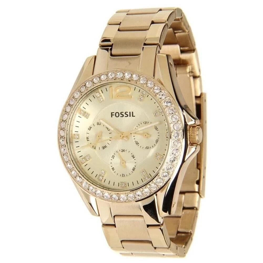 Fossil ES3203 Riley Multifunction Gold-tone Glitz Stainless Steel Watch