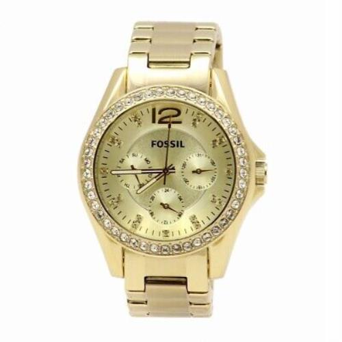 Fossil Women`s Riley ES3203 Gold-tone Swarovski Crystals Chronograph Watch - Dial: Gold, Band: Gold