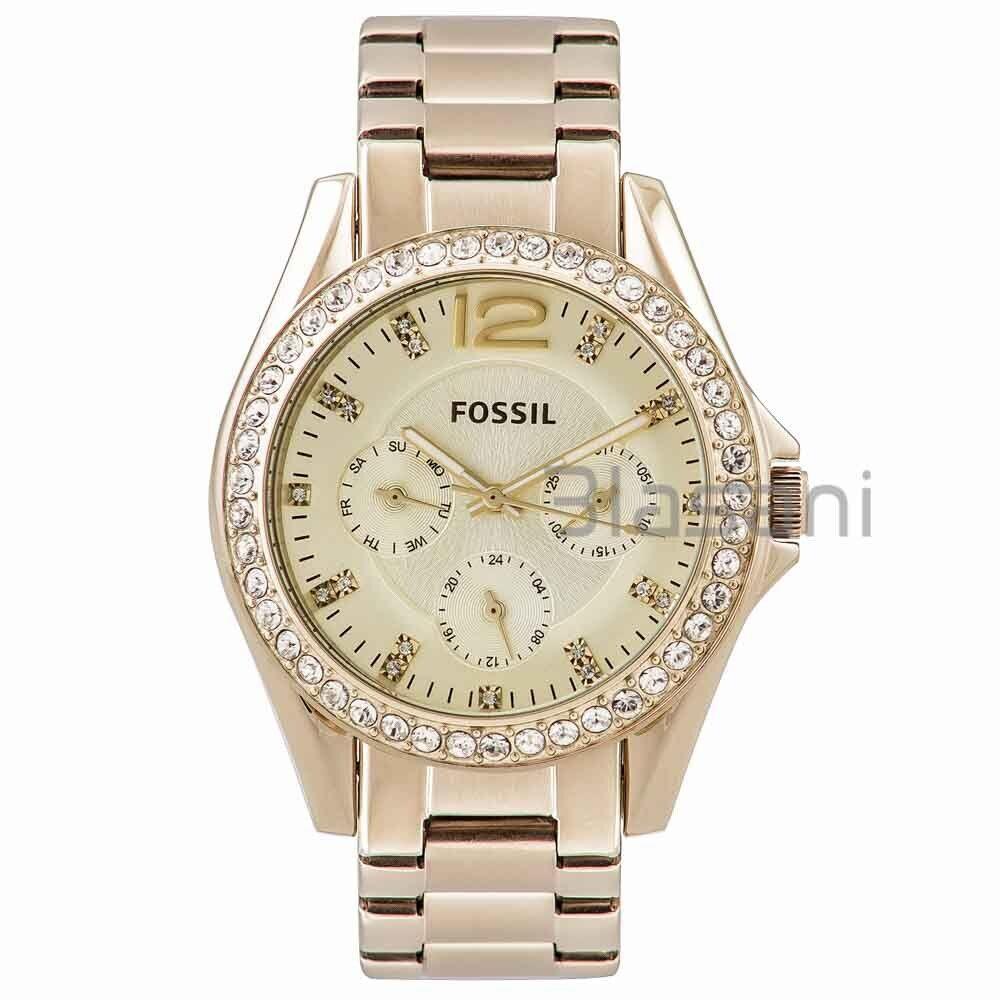 Fossil ES3203 Women`s Riley Quartz Gold Stainless Steel Watch 38mm