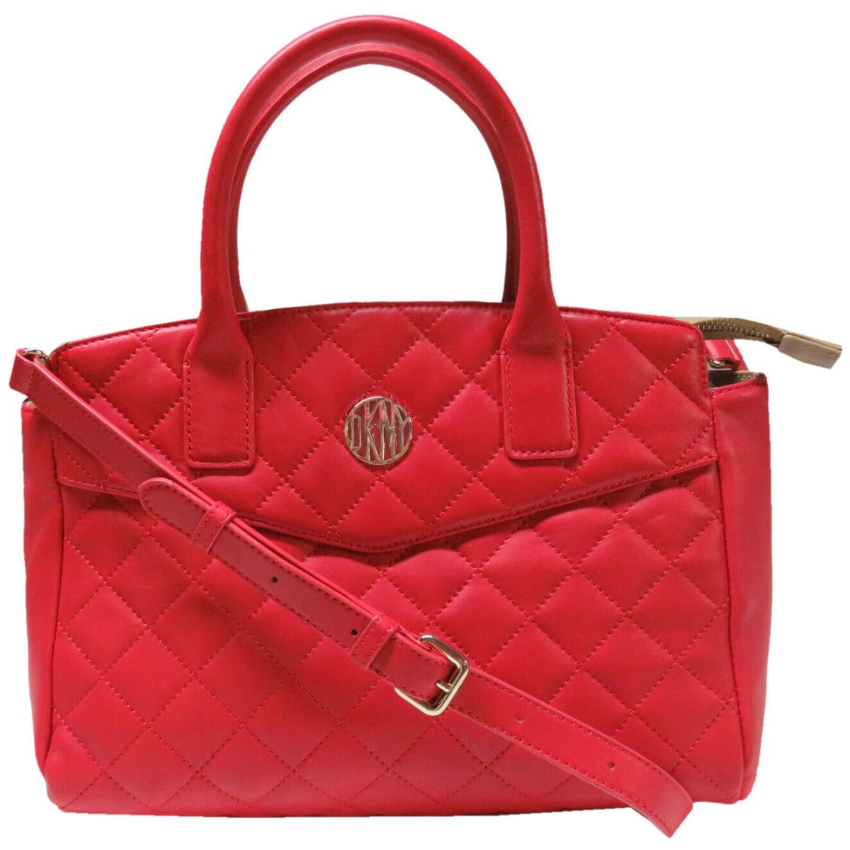 Dkny Gansevoort Quilted Lamb Nappa Leather Purse Satchel Handbag Red