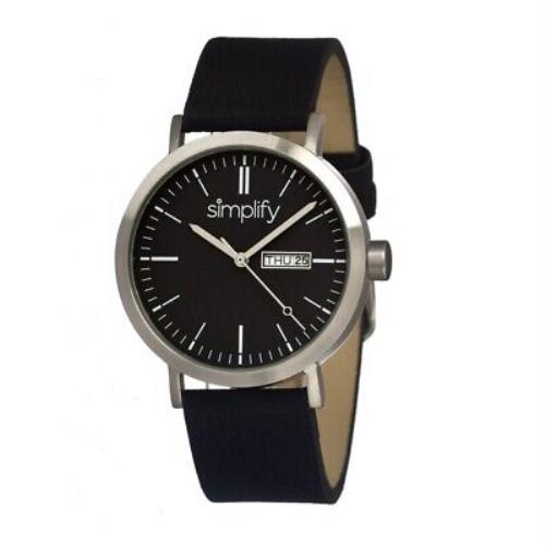 Simplify The 100 Leather-band Unisex Watch w/ Date - Black