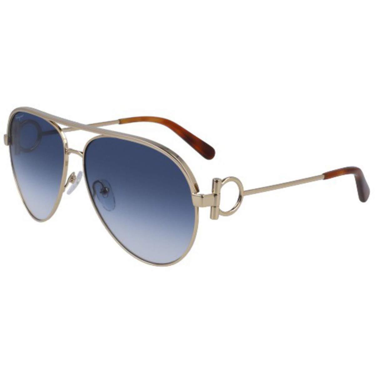 Salvatore Ferragamo SF 237S 743 Gold Aviator Sunglasses with Blue Lenses