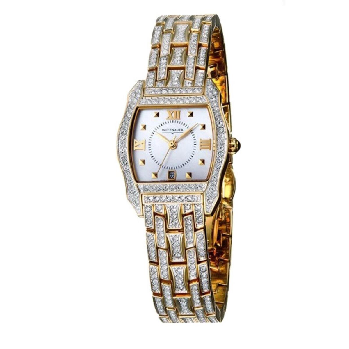 Wittnauer Krystal Series Ladies Mop Gold Tone Swiss Quartz Watch 12M10