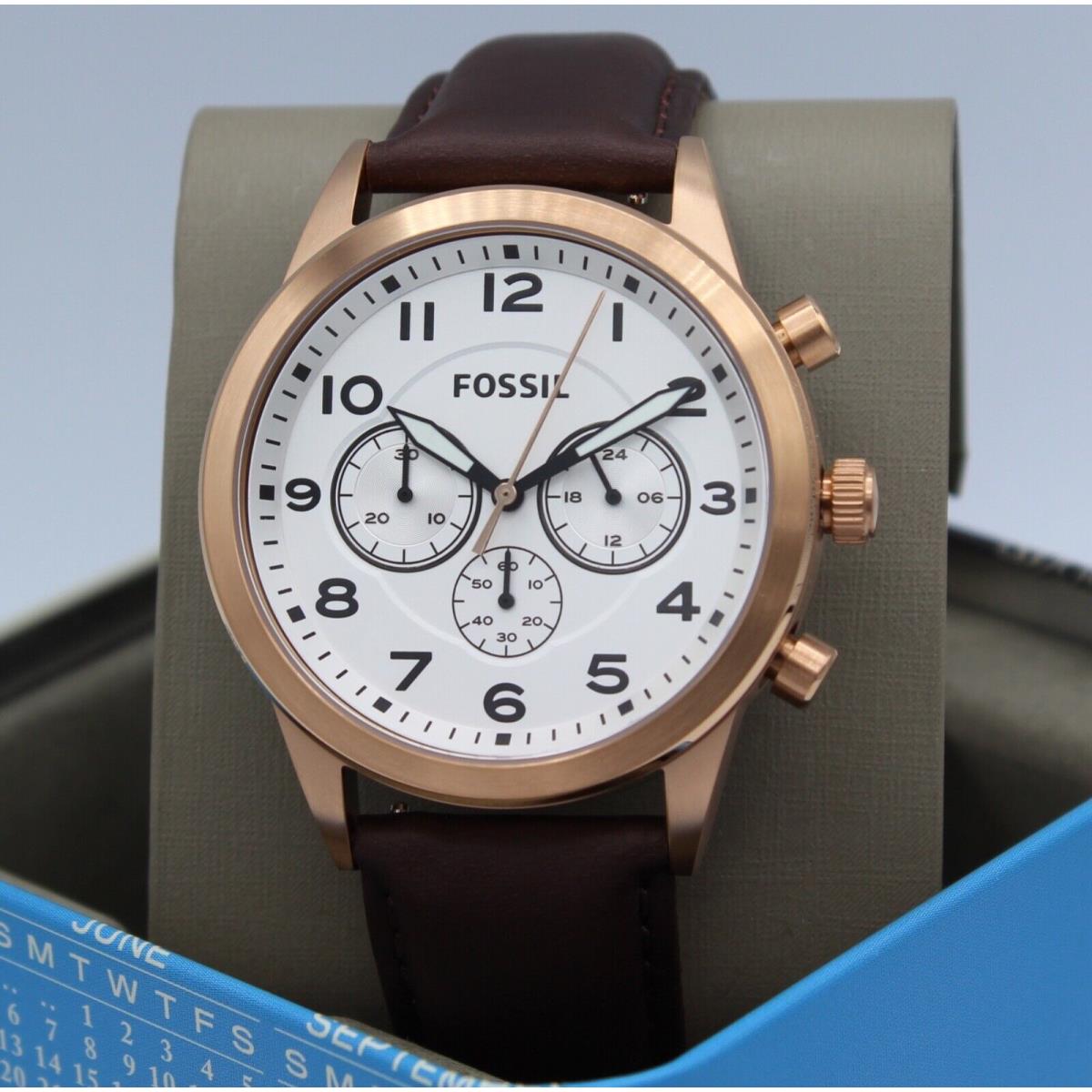 Fossil Flynn Pilot Chrono Rose Gold Brown Leather Men BQ2374 Watch