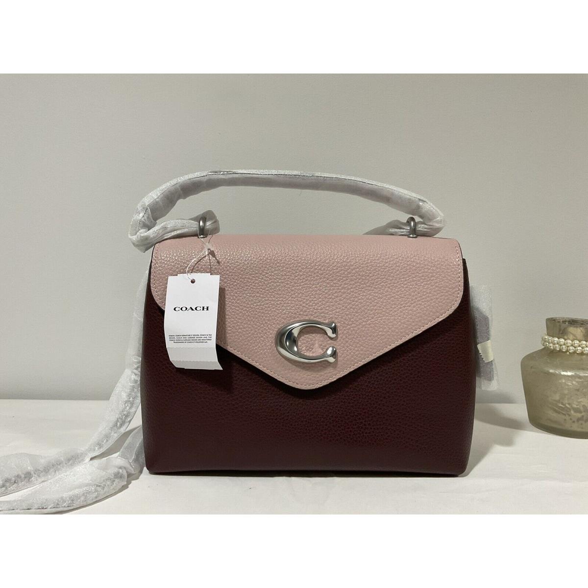 Coach C7952 Tammie Chain Leather Shoulder Bag Colorblock Cranberry Red Pink