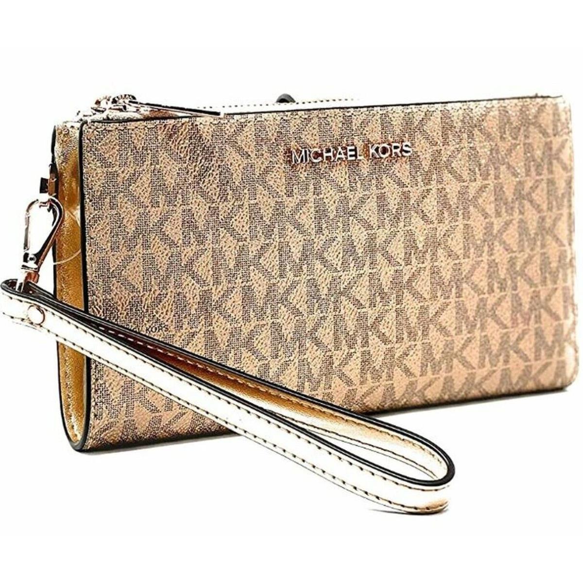 Michael Kors Jet Set Travel Large Double Zip Wristlet Rose Gold 35H1RTVW3V