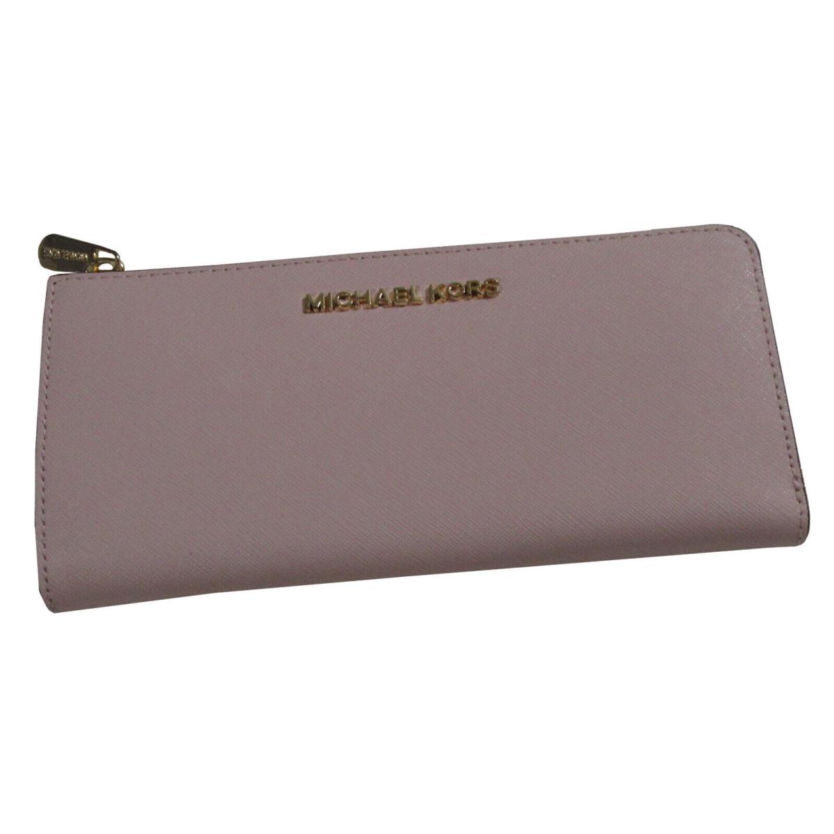 Michael Kors Jet Set Travel Large Three Quarter Zip Leather Wallet Blossom Pink