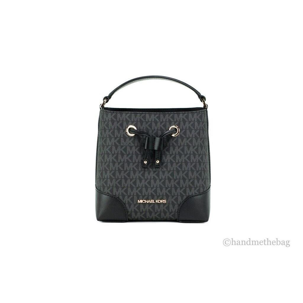 Michael Kors Mercer Small Black Signature Leather Bucket Crossbody Handbag Purse