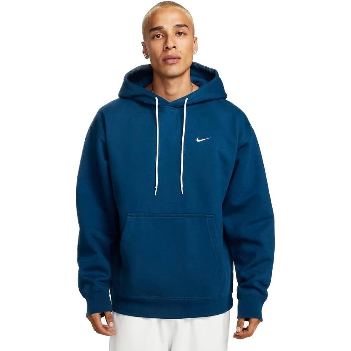 Nike Solo Swoosh Mens Fleece Hoodie Size Mens S CV0552-460 Valerian Blue/white