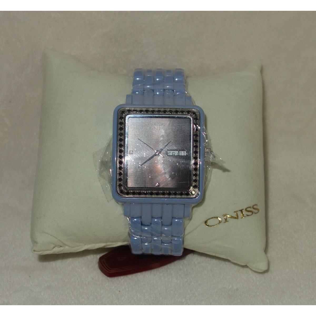 Oniss Paris Crystal Accented Hi Tech Blue Ceramic Brown Dial Watch