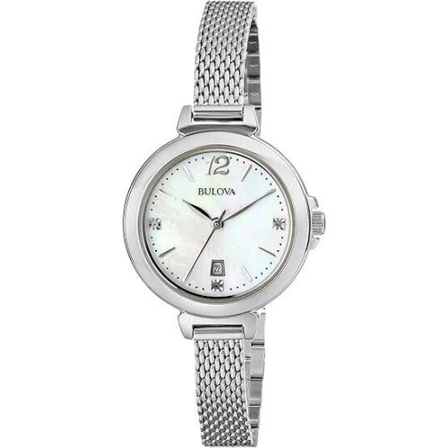 Bulova 96P150 Women`s Mother of Pearl Stainless Steel Petite Date Quartz Watch