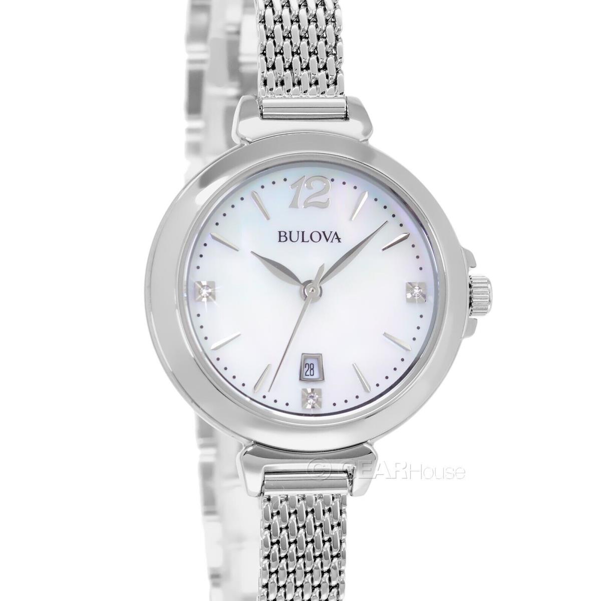 Bulova Womens Dress Watch Diamonds White Mop Dial Stainless Steel Mesh