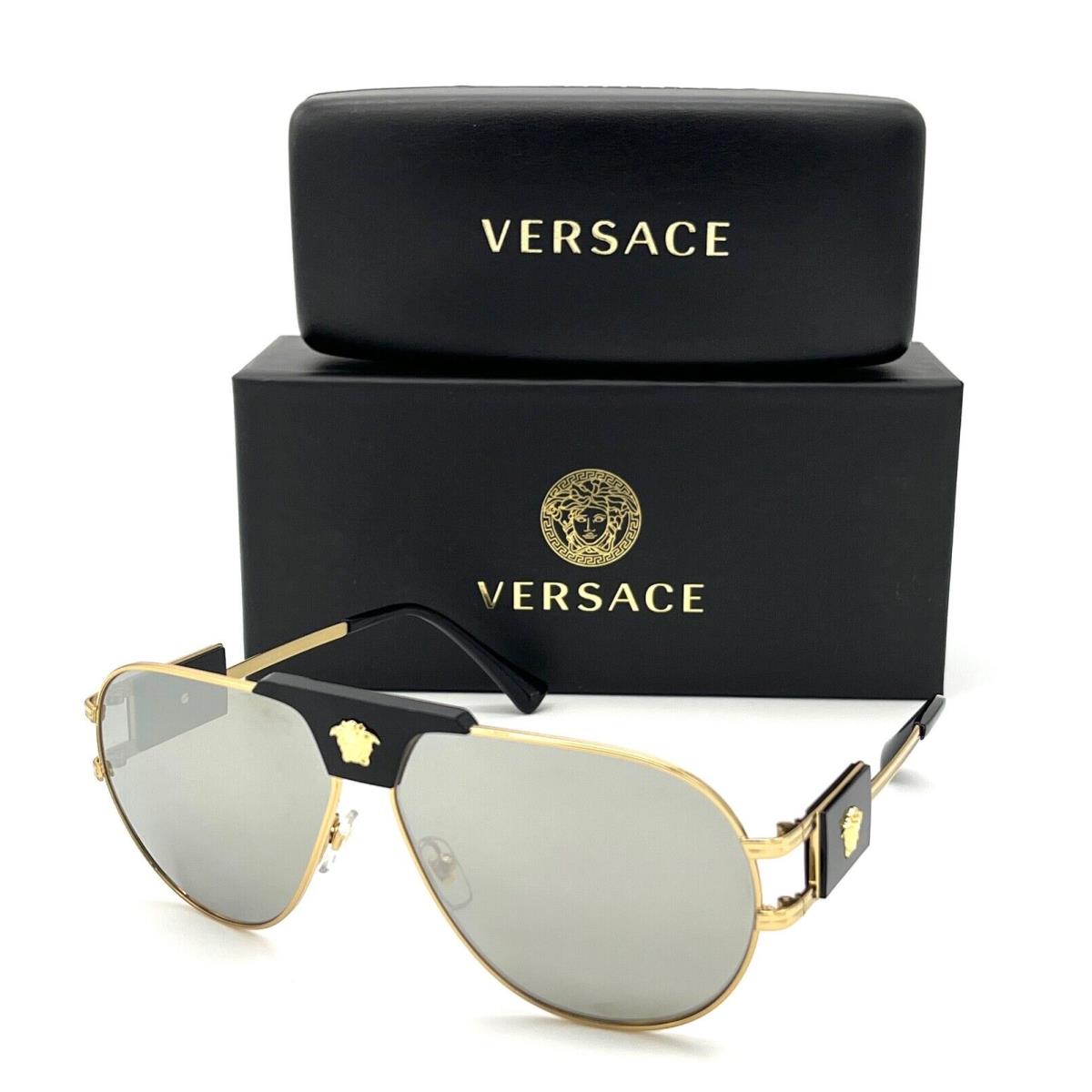 Versace VE2252 10026G Gold / Light Gray Mirror Silver 63mm Sunglasses